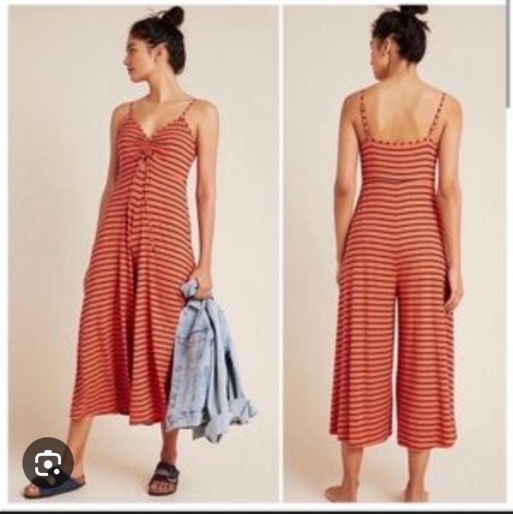 Anthropologie Red Striped Jumpsuit